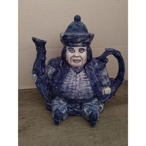 Victoria Ironstone Figural Sitting Man Teapot Blue & White